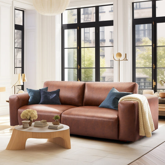 Divano oversize a 3 posti 95 - Sedute extra profonde e braccioli larghi, divano in similpelle imbottito in piuma per soggiorno e appartamento