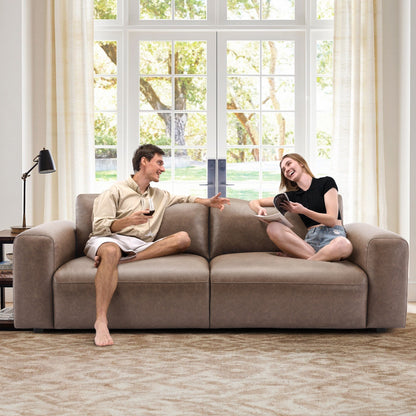 Divano oversize a 3 posti 95 - Sedute extra profonde e braccioli larghi, divano in similpelle imbottito in piuma per soggiorno e appartamento