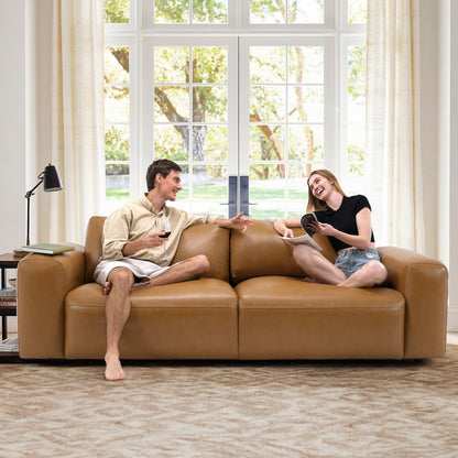 Divano oversize a 3 posti 95 - Sedute extra profonde e braccioli larghi, divano in similpelle imbottito in piuma per soggiorno e appartamento