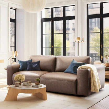 Divano oversize a 3 posti 95 - Sedute extra profonde e braccioli larghi, divano in similpelle imbottito in piuma per soggiorno e appartamento