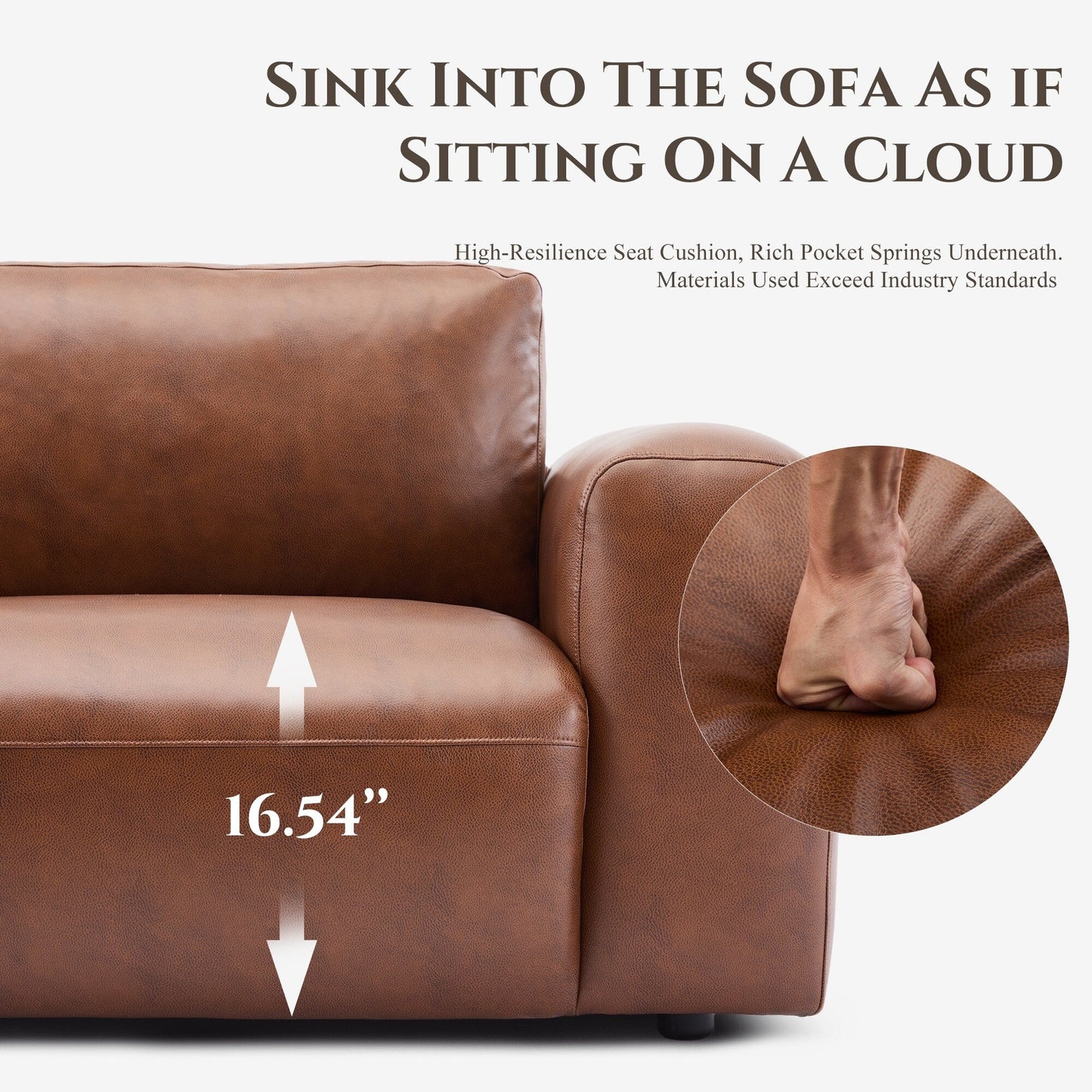 Divano oversize a 3 posti 95 - Sedute extra profonde e braccioli larghi, divano in similpelle imbottito in piuma per soggiorno e appartamento