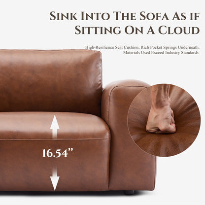 Divano oversize a 3 posti 95 - Sedute extra profonde e braccioli larghi, divano in similpelle imbottito in piuma per soggiorno e appartamento