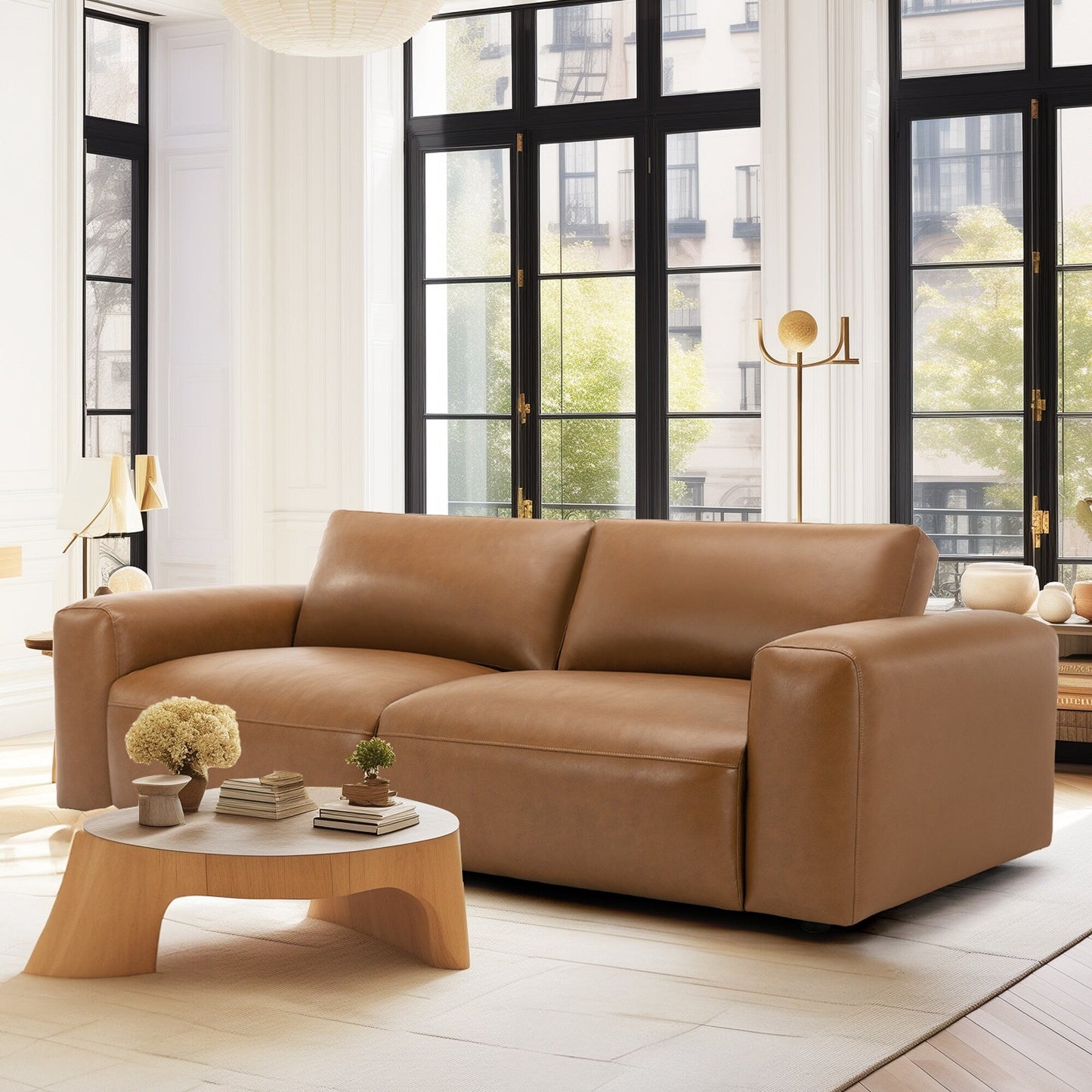 Divano oversize a 3 posti 95 - Sedute extra profonde e braccioli larghi, divano in similpelle imbottito in piuma per soggiorno e appartamento