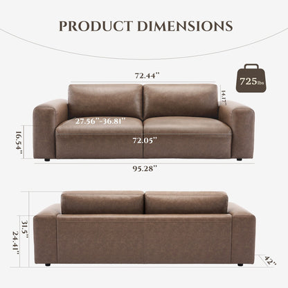 Divano oversize a 3 posti 95 - Sedute extra profonde e braccioli larghi, divano in similpelle imbottito in piuma per soggiorno e appartamento