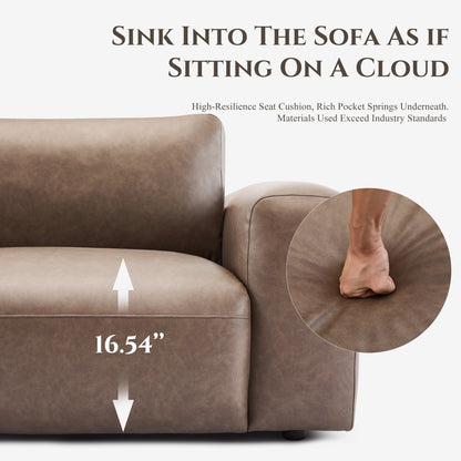 Divano oversize a 3 posti 95 - Sedute extra profonde e braccioli larghi, divano in similpelle imbottito in piuma per soggiorno e appartamento