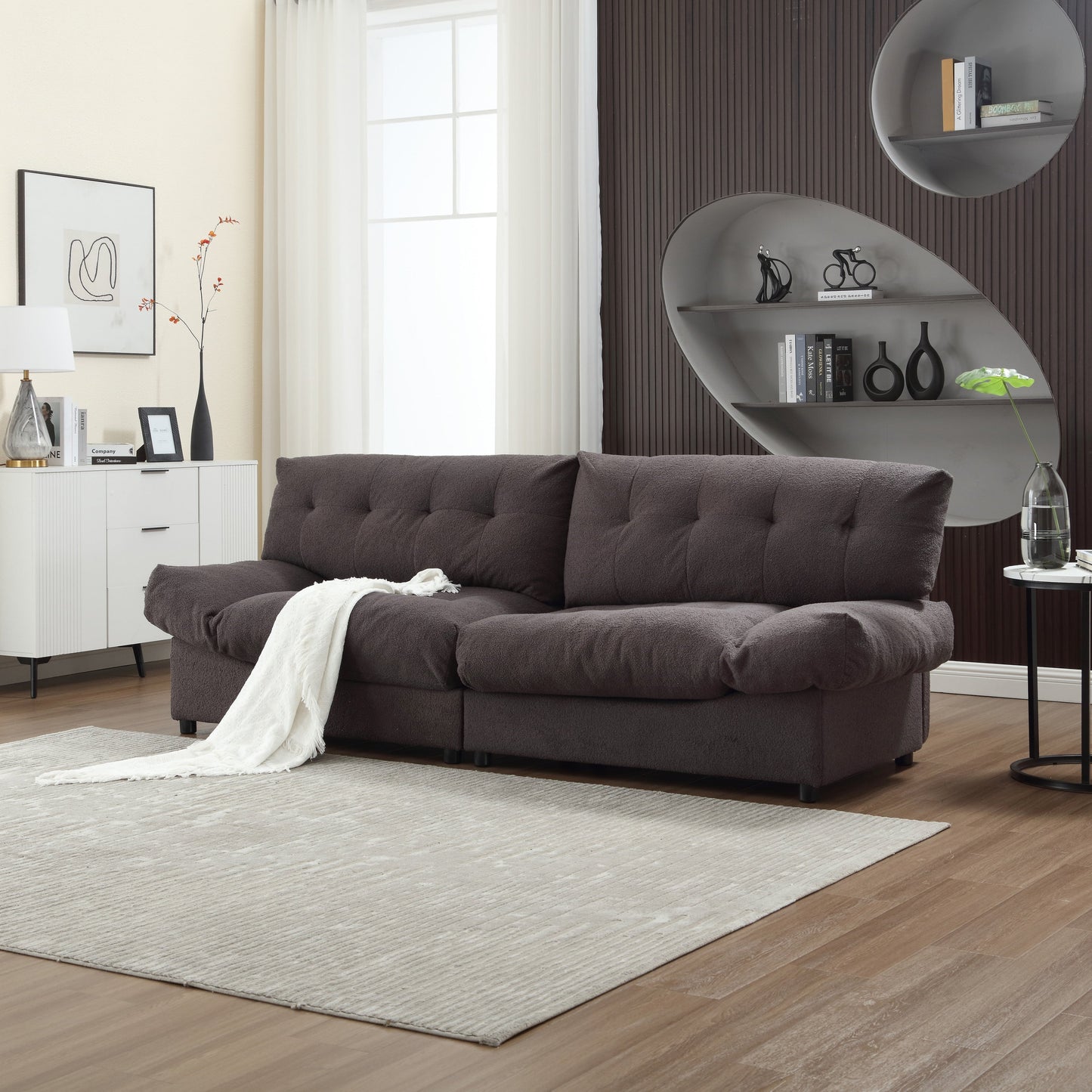 Divano a 2 posti in tessuto da 96,46'' con comodo design imbottito e stile nuvola, piedini in plastica, per soggiorno e appartamento