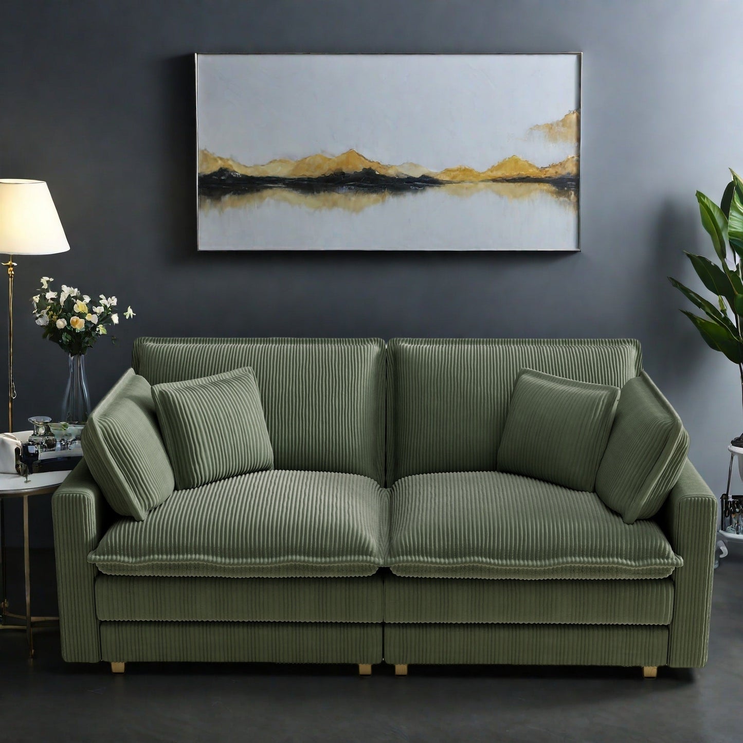 Divano moderno classico a 3 posti in velluto a coste 96 - Seduta profonda, con 4 cuscini per soggiorno