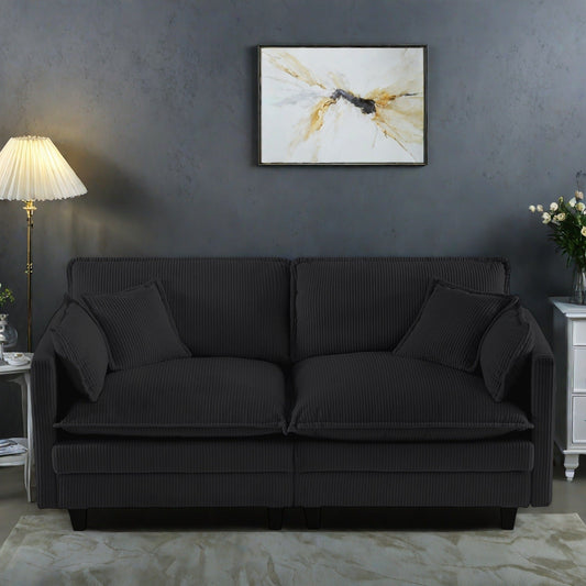 Divano moderno classico a 3 posti in velluto a coste 96 - Seduta profonda, con 4 cuscini per soggiorno