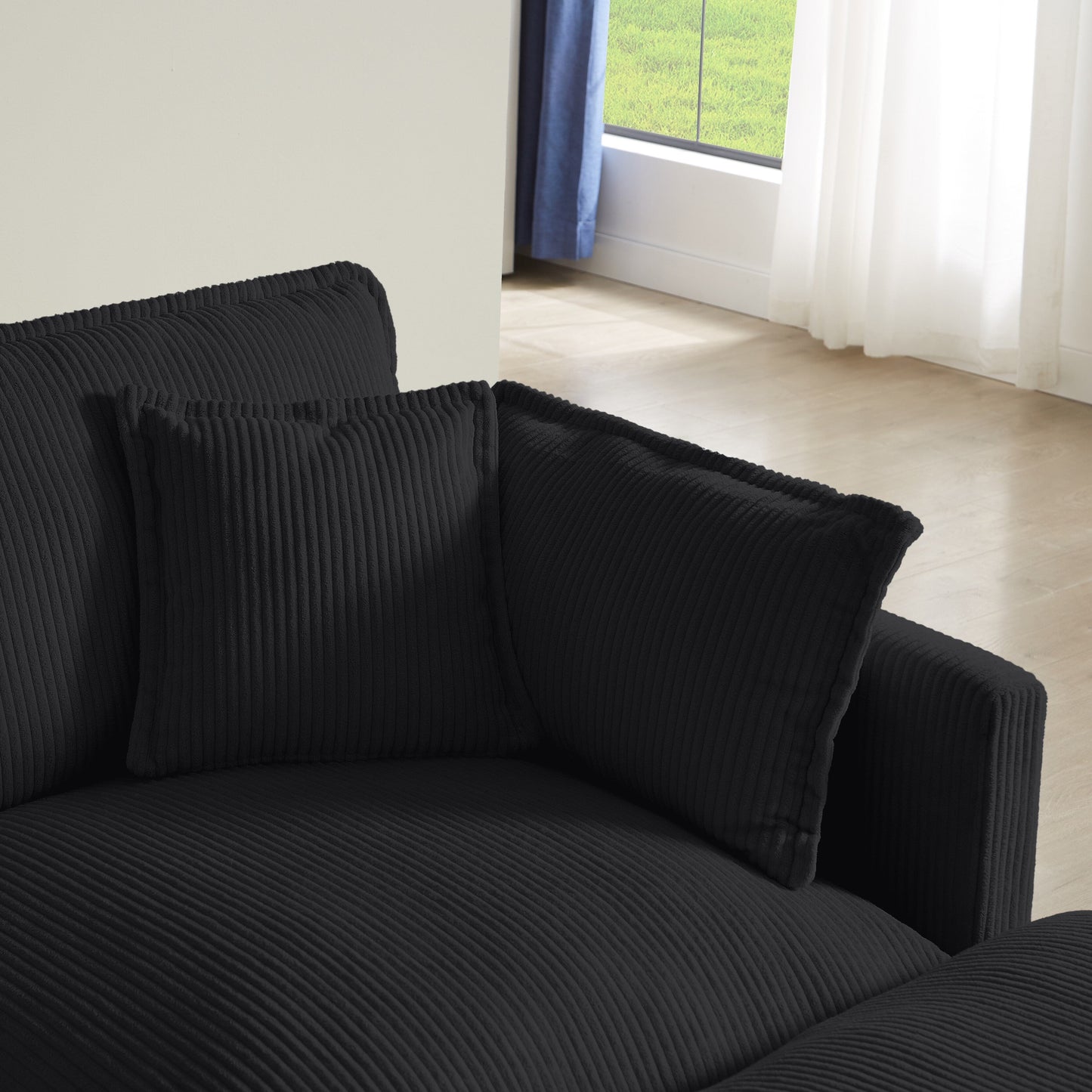 Divano moderno classico a 3 posti in velluto a coste 96 - Seduta profonda, con 4 cuscini per soggiorno