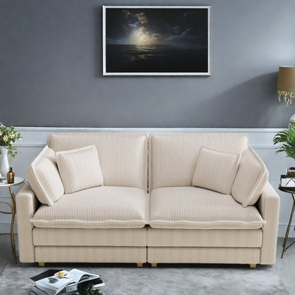 Divano moderno classico a 3 posti in velluto a coste 96 - Seduta profonda, con 4 cuscini per soggiorno