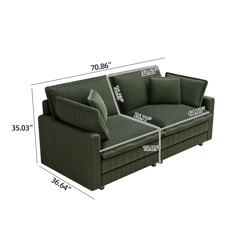 Divano moderno classico a 3 posti in velluto a coste 96 - Seduta profonda, con 4 cuscini per soggiorno