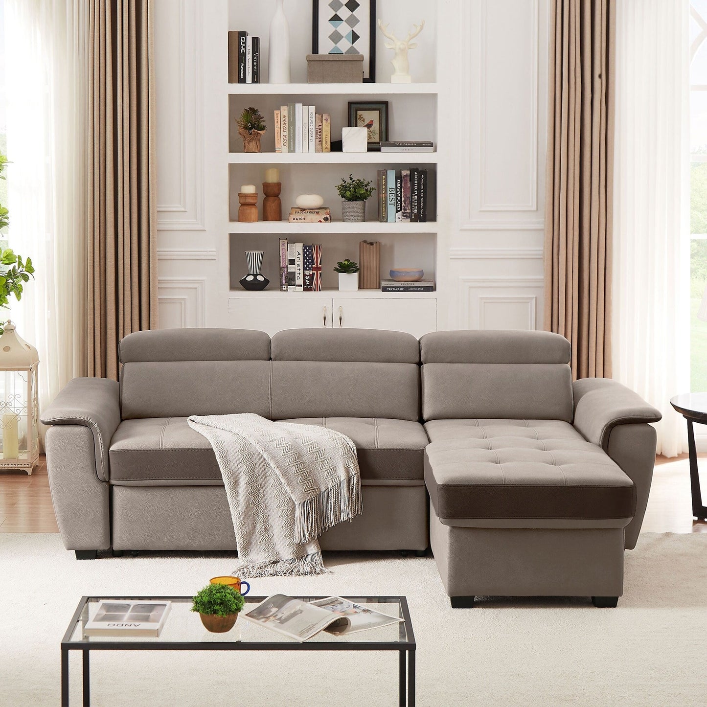 Divano letto largo 96 con chaise longue reversibile e letto estraibile