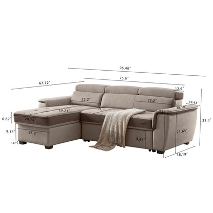 Divano letto largo 96 con chaise longue reversibile e letto estraibile