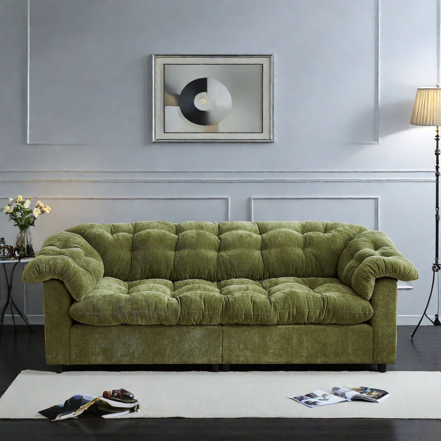 Divano moderno classico a 3 posti in tessuto 99.2, struttura in legno massello e imbottitura in morbida nuvola