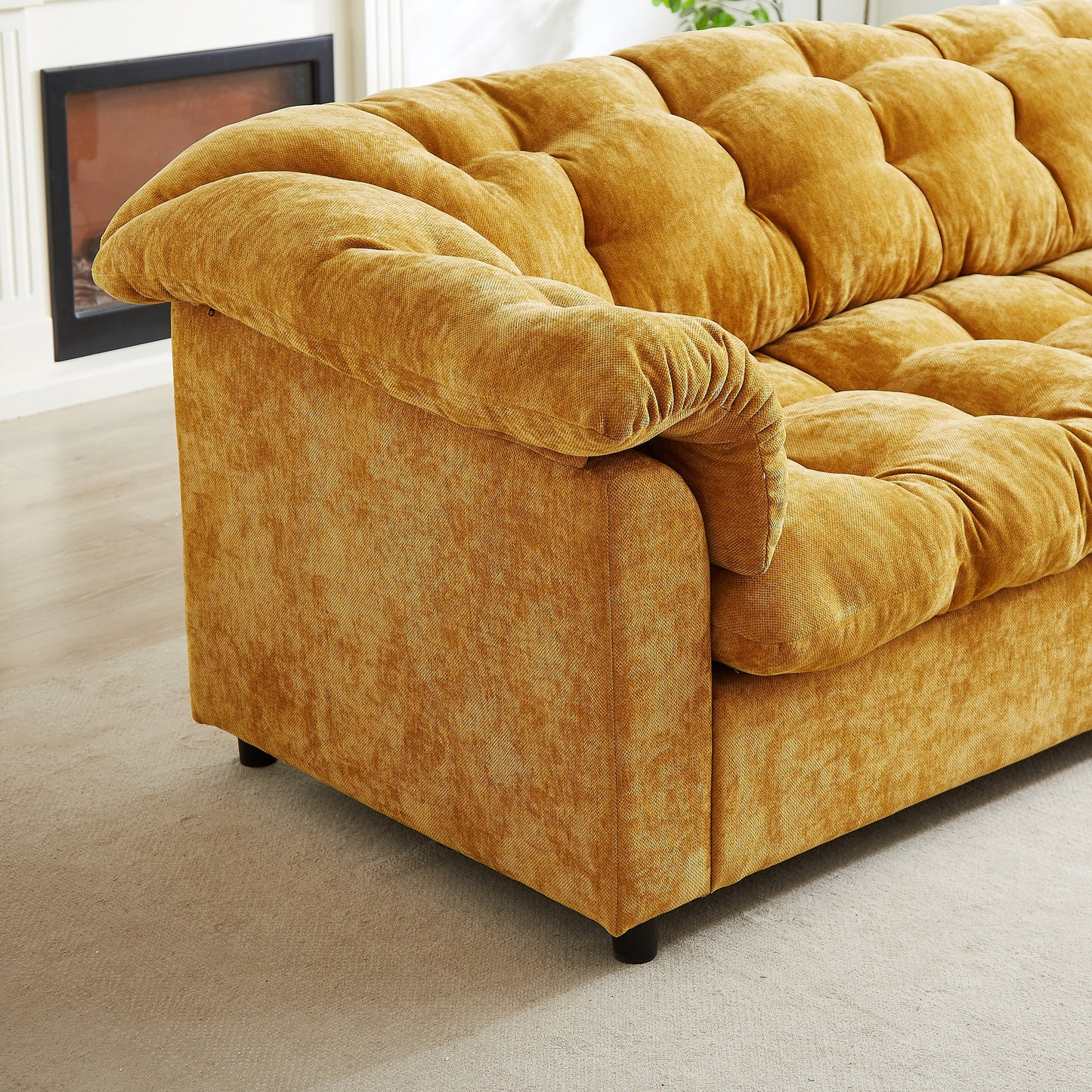 Divano moderno classico a 3 posti in tessuto 99.2, struttura in legno massello e imbottitura in morbida nuvola