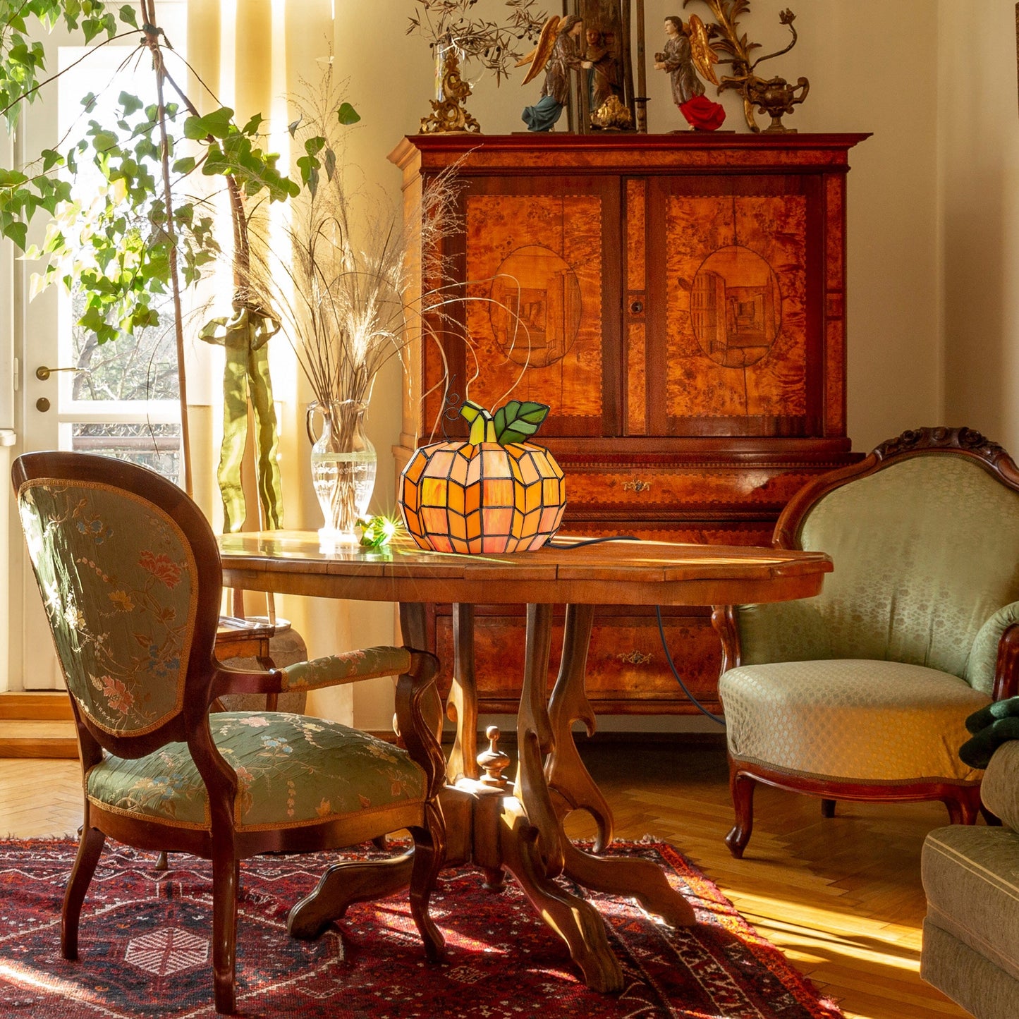 Lampada decorativa in vetro colorato Patch the Pumpkin 9 H - 8,25 L x 8,25 W x 9 H