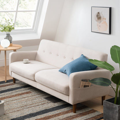 Divano moderno in lino trapuntato ADAIR con tasche sui braccioli di Crown Comfort