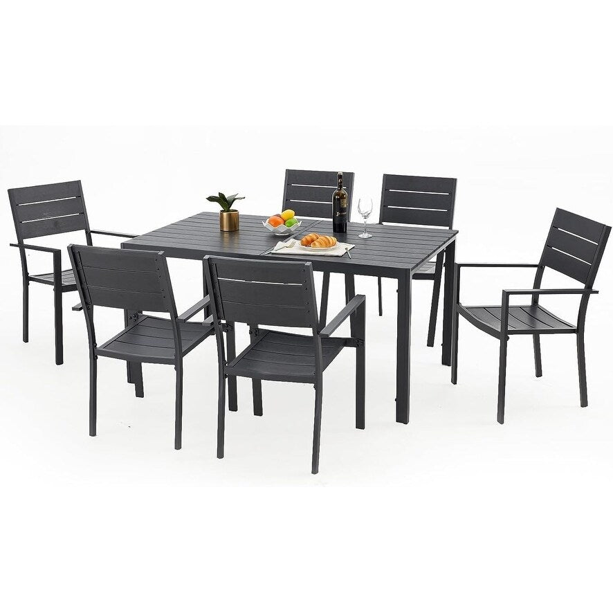 Set da pranzo per esterni AECOJOY da 7 pezzi, tavolo e sedie da patio in alluminio 60 x 36 per 6 persone con tavolo rettangolare