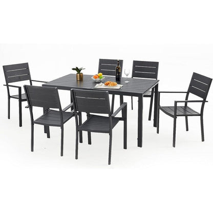 Set da pranzo per esterni AECOJOY da 7 pezzi, tavolo e sedie da patio in alluminio 60 x 36 per 6 persone con tavolo rettangolare