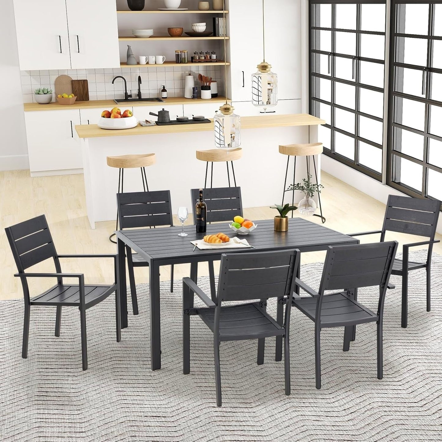 Set da pranzo per esterni AECOJOY da 7 pezzi, tavolo e sedie da patio in alluminio 60 x 36 per 6 persone con tavolo rettangolare