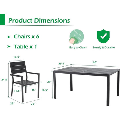 Set da pranzo per esterni AECOJOY da 7 pezzi, tavolo e sedie da patio in alluminio 60 x 36 per 6 persone con tavolo rettangolare