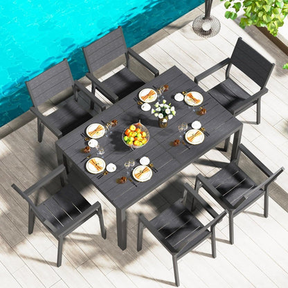 Set da pranzo per esterni AECOJOY da 7 pezzi, tavolo e sedie da patio in alluminio 60 x 36 per 6 persone con tavolo rettangolare