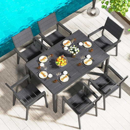 Set da pranzo per esterni AECOJOY da 7 pezzi, tavolo e sedie da patio in alluminio 60 x 36 per 6 persone con tavolo rettangolare