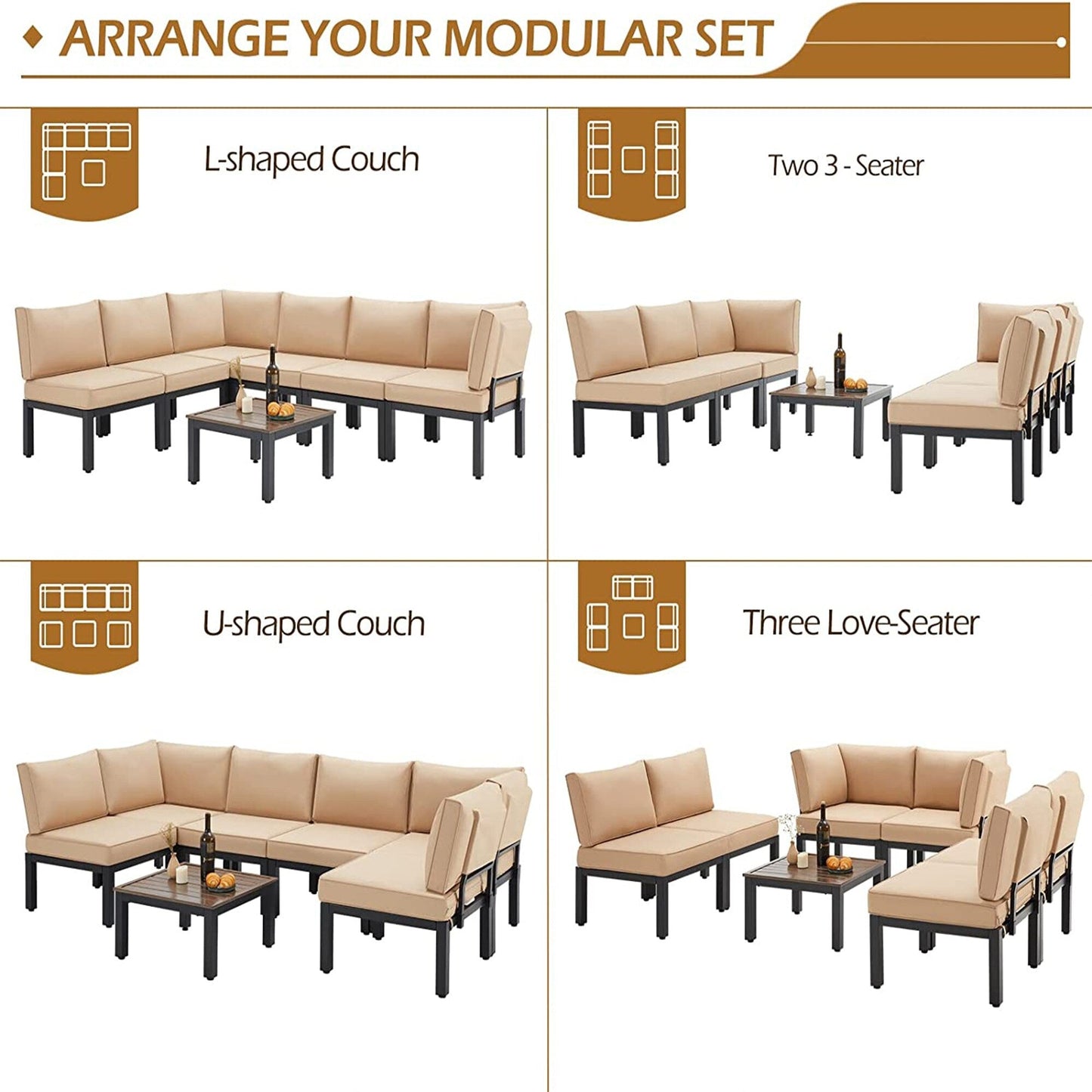 AECOJOY Set di mobili da esterno per patio Divano componibile in metallo per conversazione