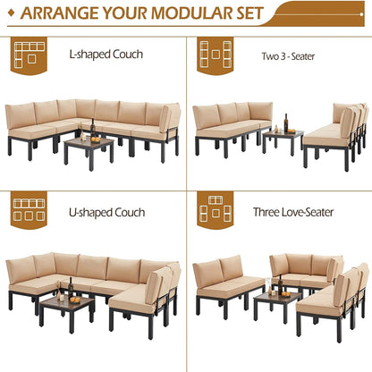 AECOJOY Set di mobili da esterno per patio Divano componibile in metallo per conversazione