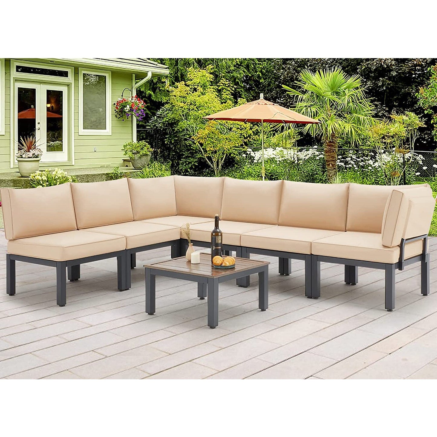 AECOJOY Set di mobili da esterno per patio Divano componibile in metallo per conversazione