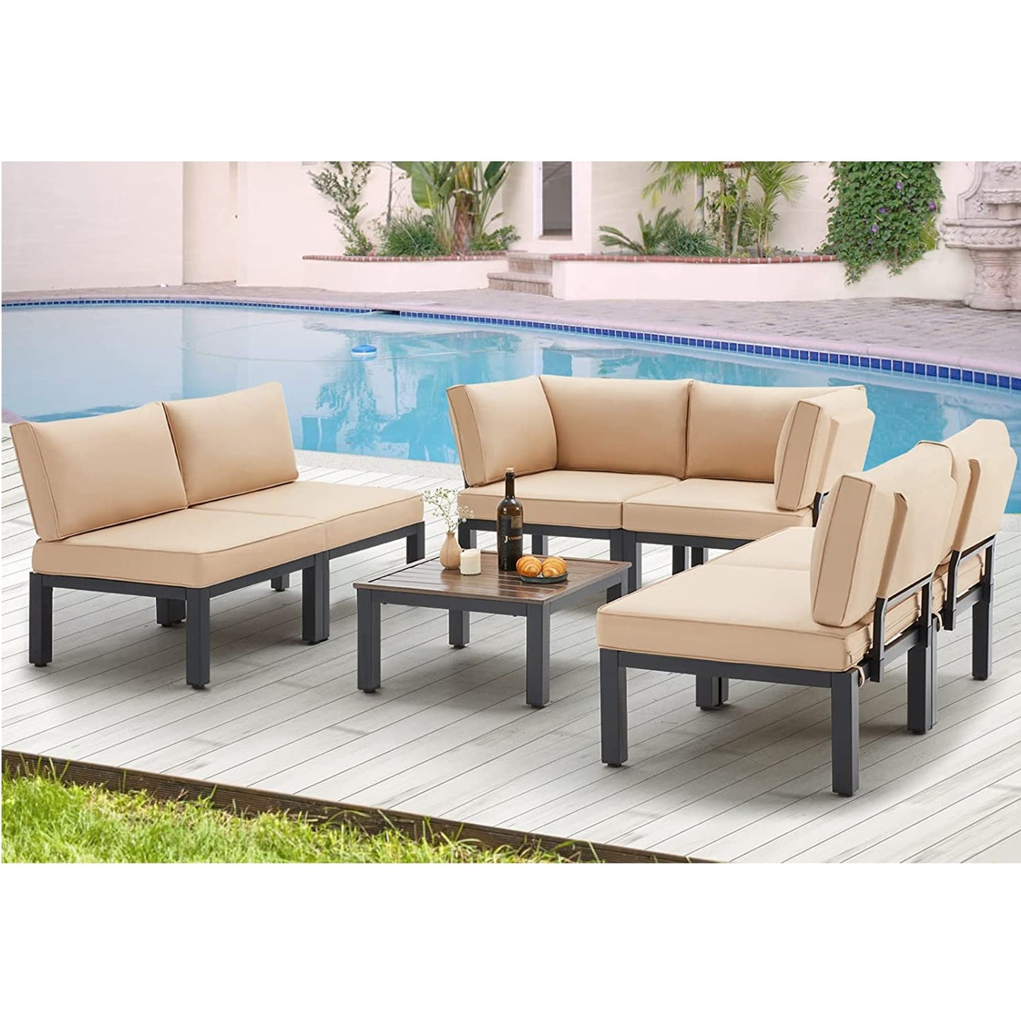 AECOJOY Set di mobili da esterno per patio Divano componibile in metallo per conversazione