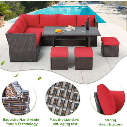 Divano componibile in vimini per esterni AECOJOY da 7 pezzi con tavolo da pranzo