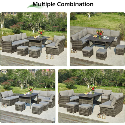 Divano componibile in vimini per esterni AECOJOY da 7 pezzi con tavolo da pranzo