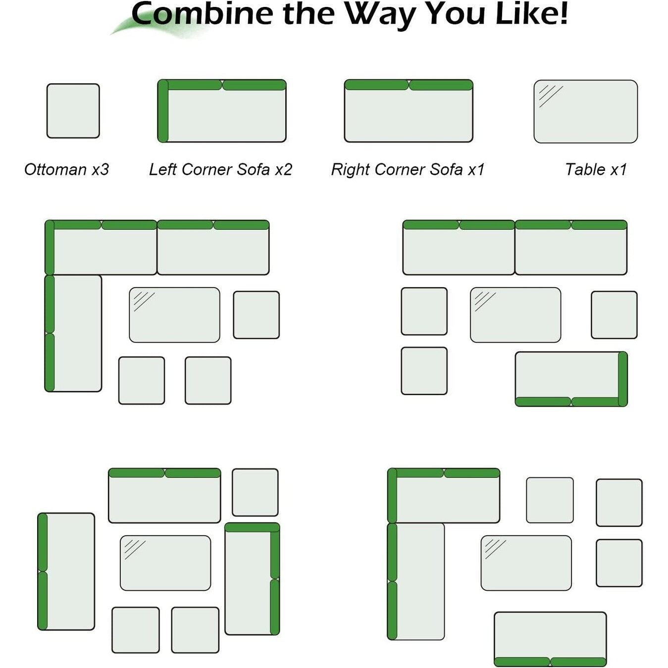 Divano componibile in vimini per esterni AECOJOY da 7 pezzi con tavolo da pranzo