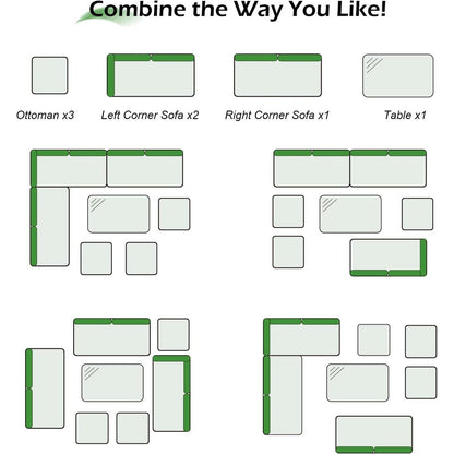 Divano componibile in vimini per esterni AECOJOY da 7 pezzi con tavolo da pranzo