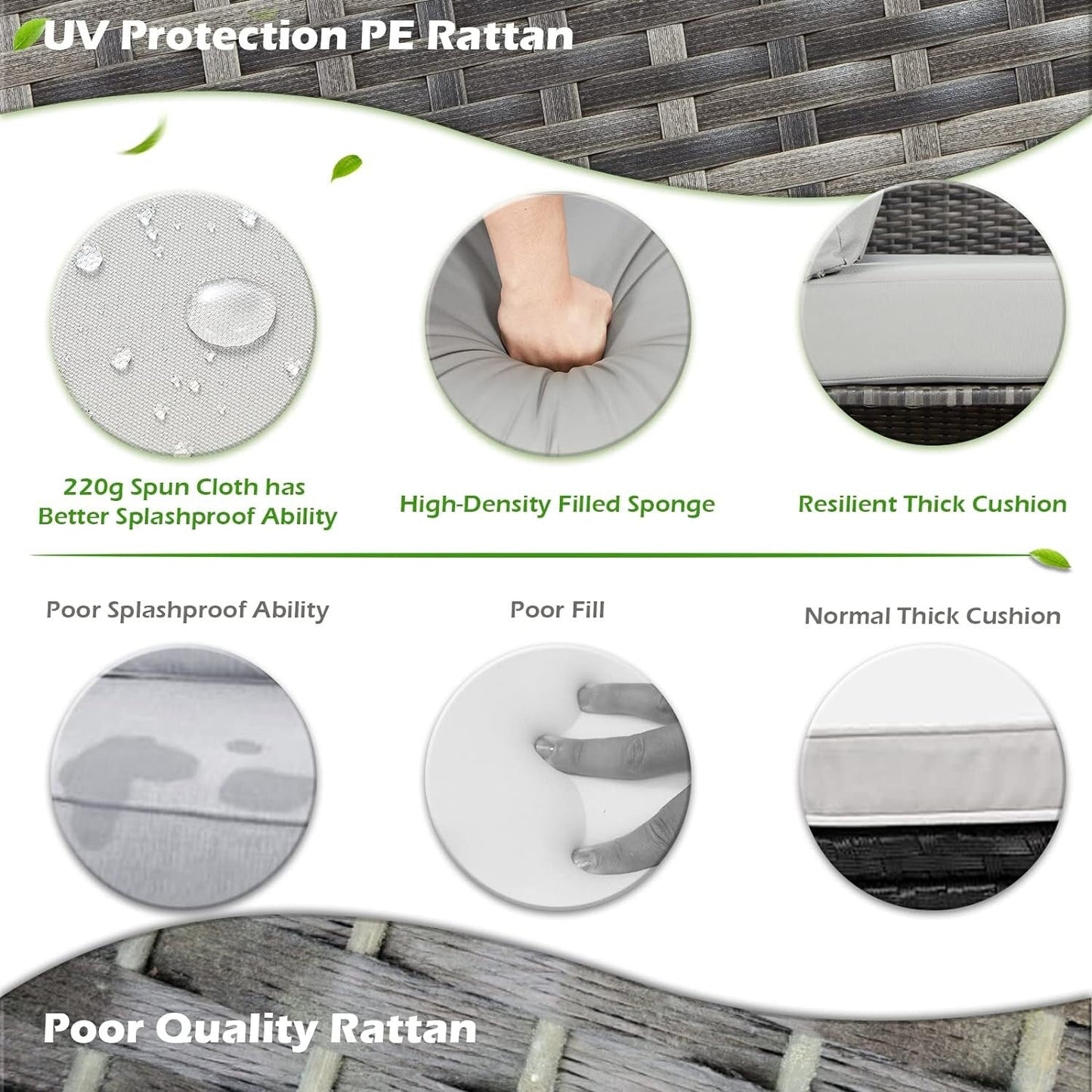 Divano componibile in vimini per esterni AECOJOY da 7 pezzi con tavolo da pranzo