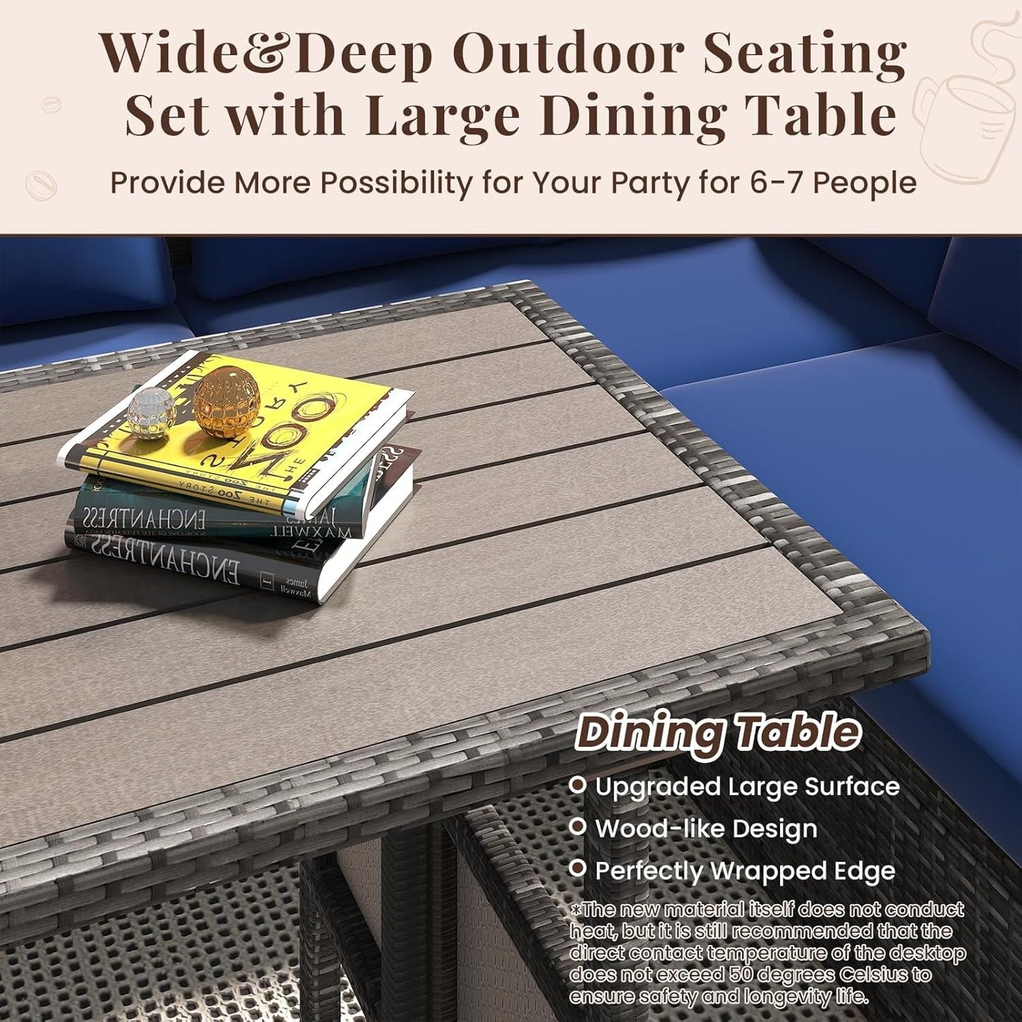 Divano componibile in vimini per esterni AECOJOY da 7 pezzi con tavolo da pranzo