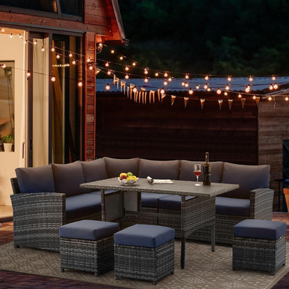 Divano componibile in vimini per esterni AECOJOY da 7 pezzi con tavolo da pranzo