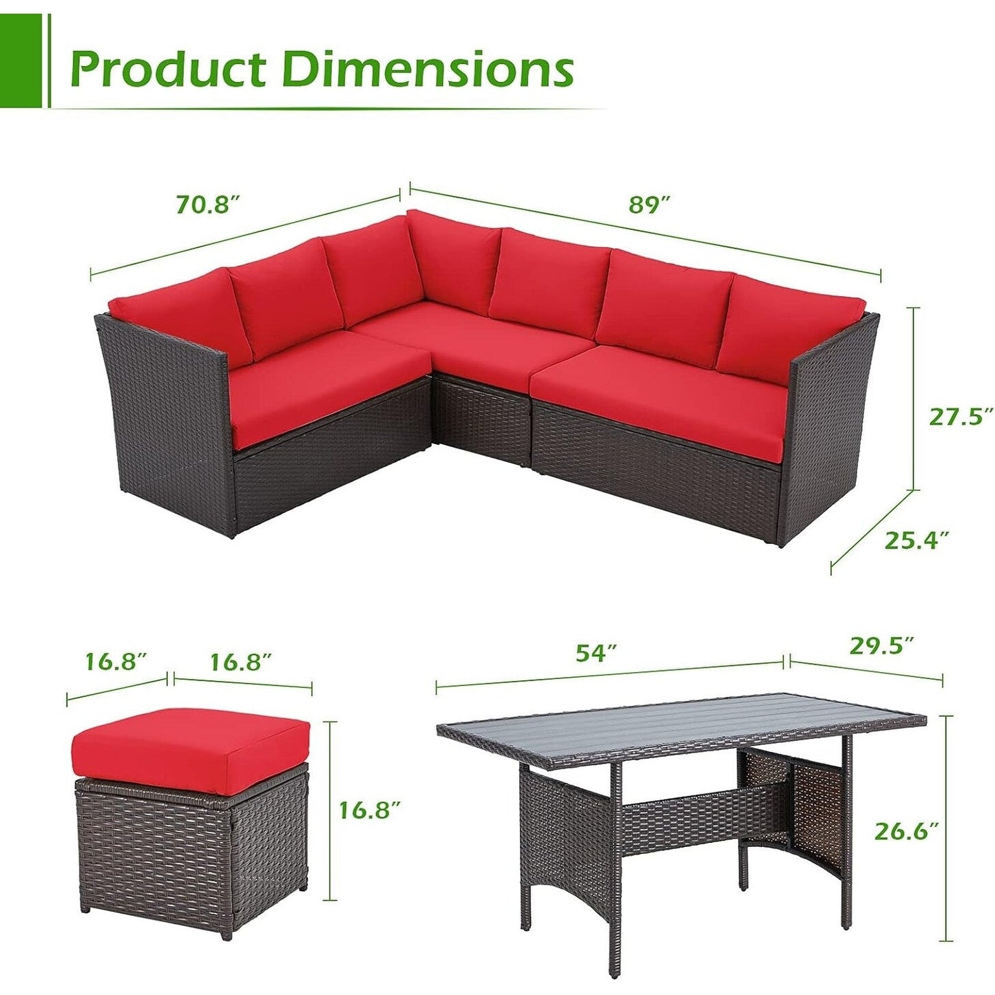 Divano componibile in vimini per esterni AECOJOY da 7 pezzi con tavolo da pranzo
