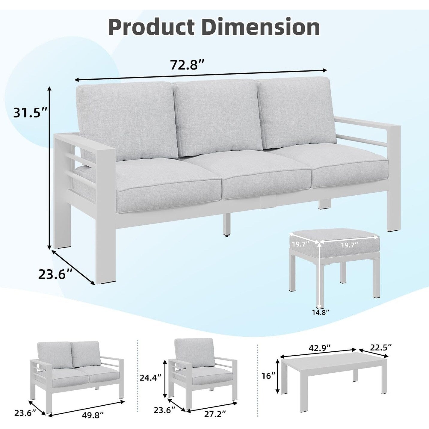 AECOJOY Set di mobili da giardino in alluminio da 7 pezzi, set da conversazione all'aperto