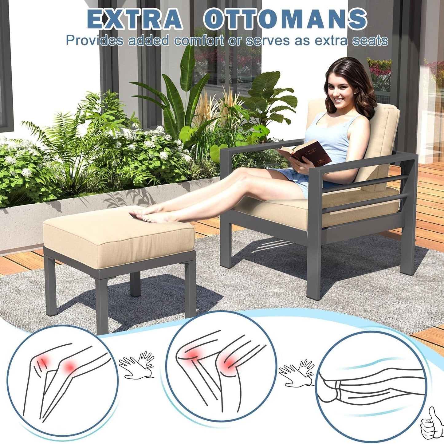 AECOJOY Set di mobili da giardino in alluminio da 7 pezzi, set da conversazione all'aperto