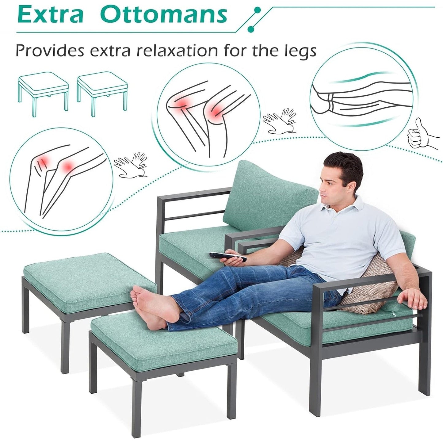 AECOJOY Set di mobili da giardino in alluminio da 7 pezzi, set da conversazione all'aperto