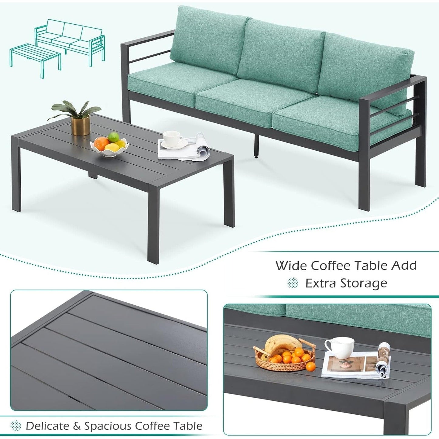 AECOJOY Set di mobili da giardino in alluminio da 7 pezzi, set da conversazione all'aperto