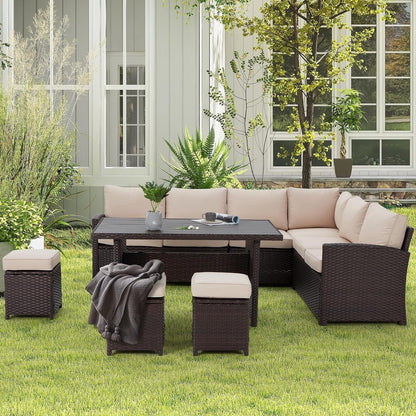 AECOJOY Set di mobili da giardino da 7 pezzi, divano componibile da esterno, set da conversazione in rattan