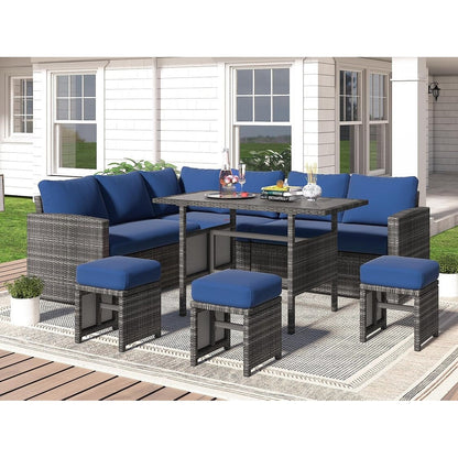 AECOJOY Set di mobili da giardino da 7 pezzi, divano componibile da esterno, set da conversazione in rattan