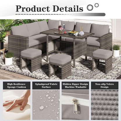 AECOJOY Set di mobili da giardino da 7 pezzi, divano componibile da esterno, set da conversazione in rattan