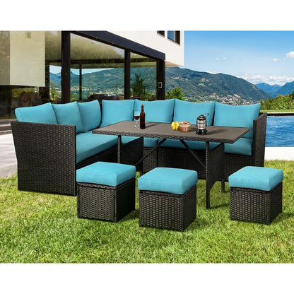 AECOJOY Set di mobili da giardino da 7 pezzi, divano componibile da esterno, set da conversazione in rattan