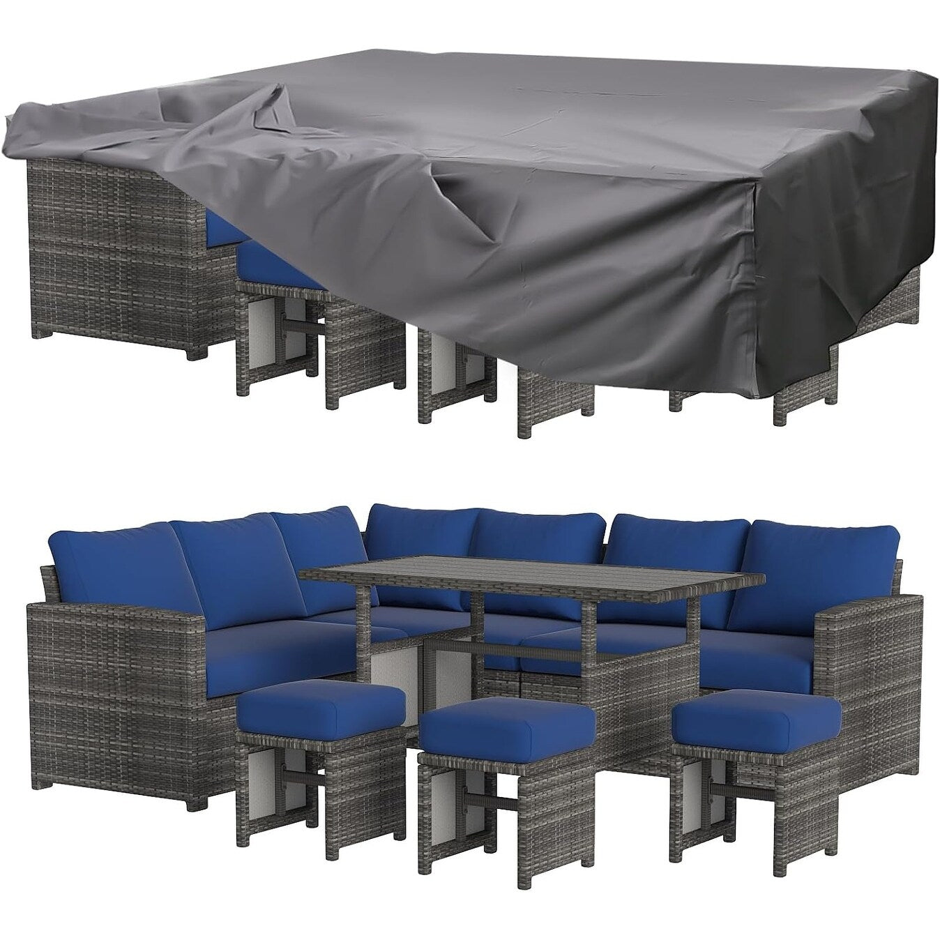 AECOJOY Set di mobili da giardino da 7 pezzi, divano componibile da esterno, set da conversazione in rattan