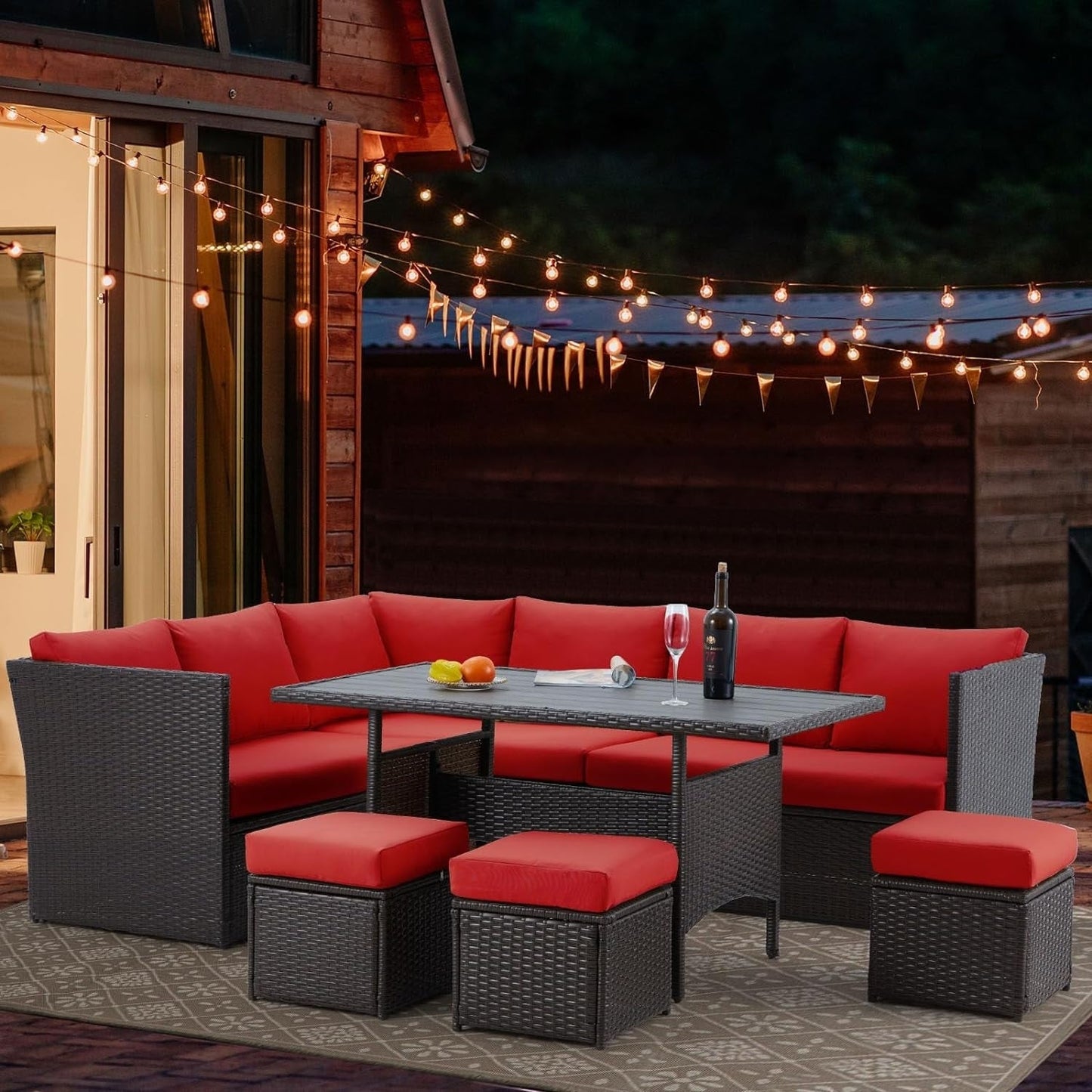 AECOJOY Set di mobili da giardino da 7 pezzi, divano componibile da esterno, set da conversazione in rattan