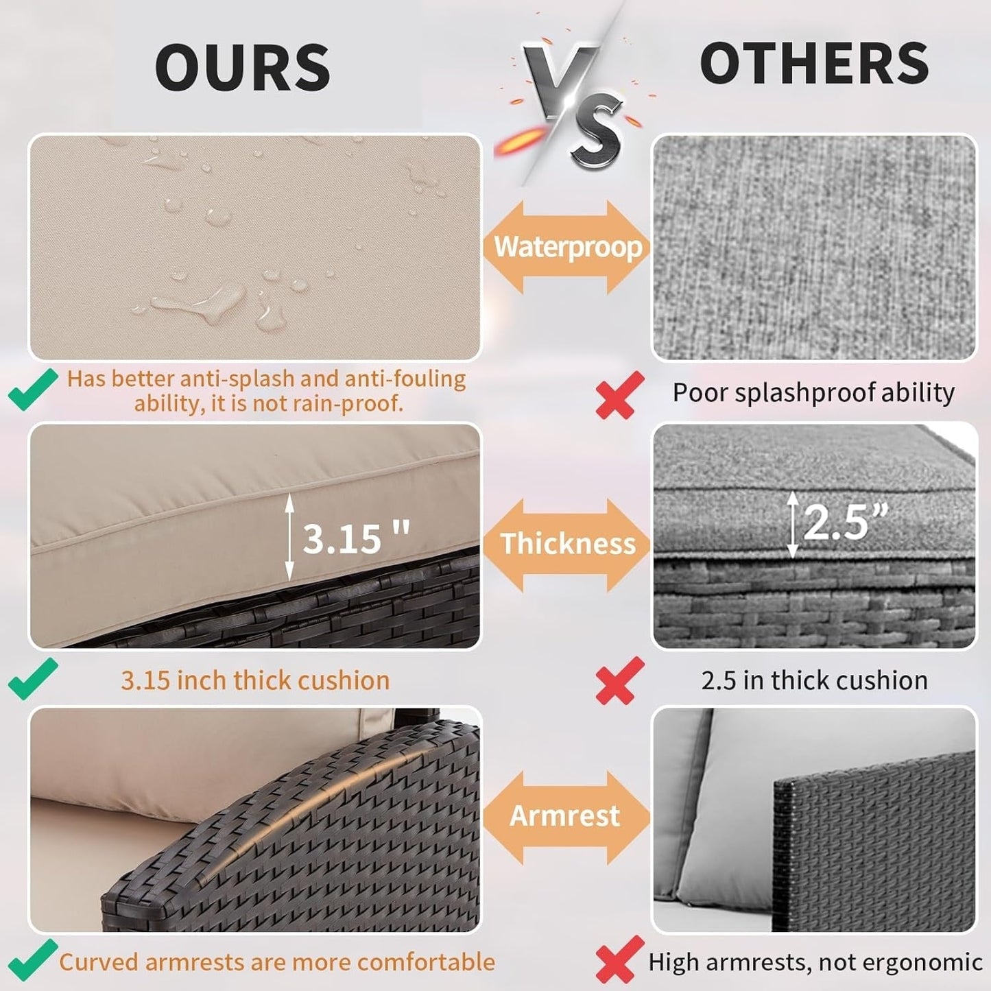 AECOJOY Set di mobili da giardino da 7 pezzi, divano componibile da esterno, set da conversazione in rattan